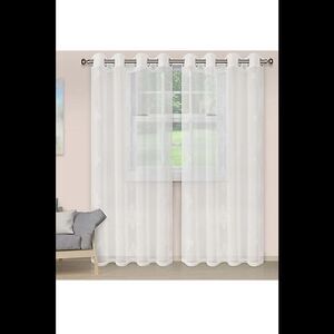 Superior Embroidered Damask Sheer Grommet Curtain 52 X 96 White